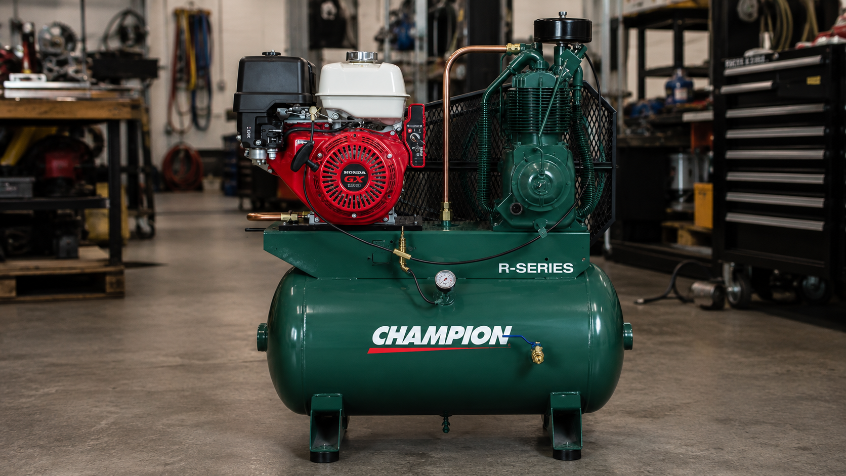Champion Pneumatic industrial air compressor in a workshop
